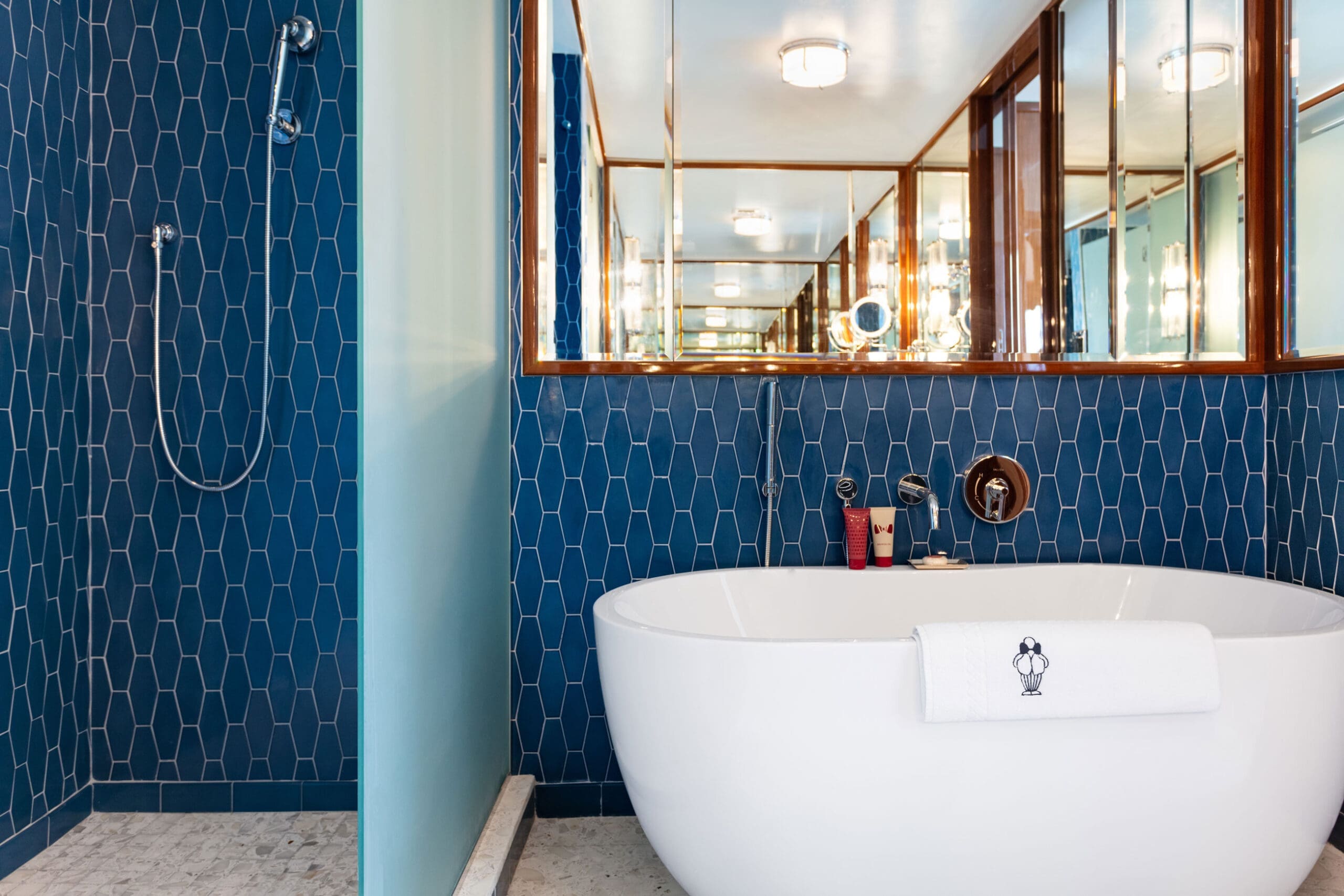 internal shot of suite bathroom with basin and shower