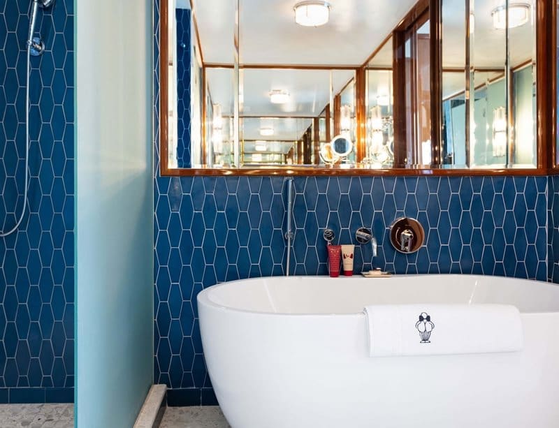 internal shot of suite bathroom with basin and shower